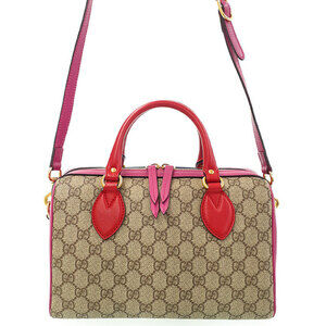 Gucci GG Supreme Boston Bag beige hibiscus red pink